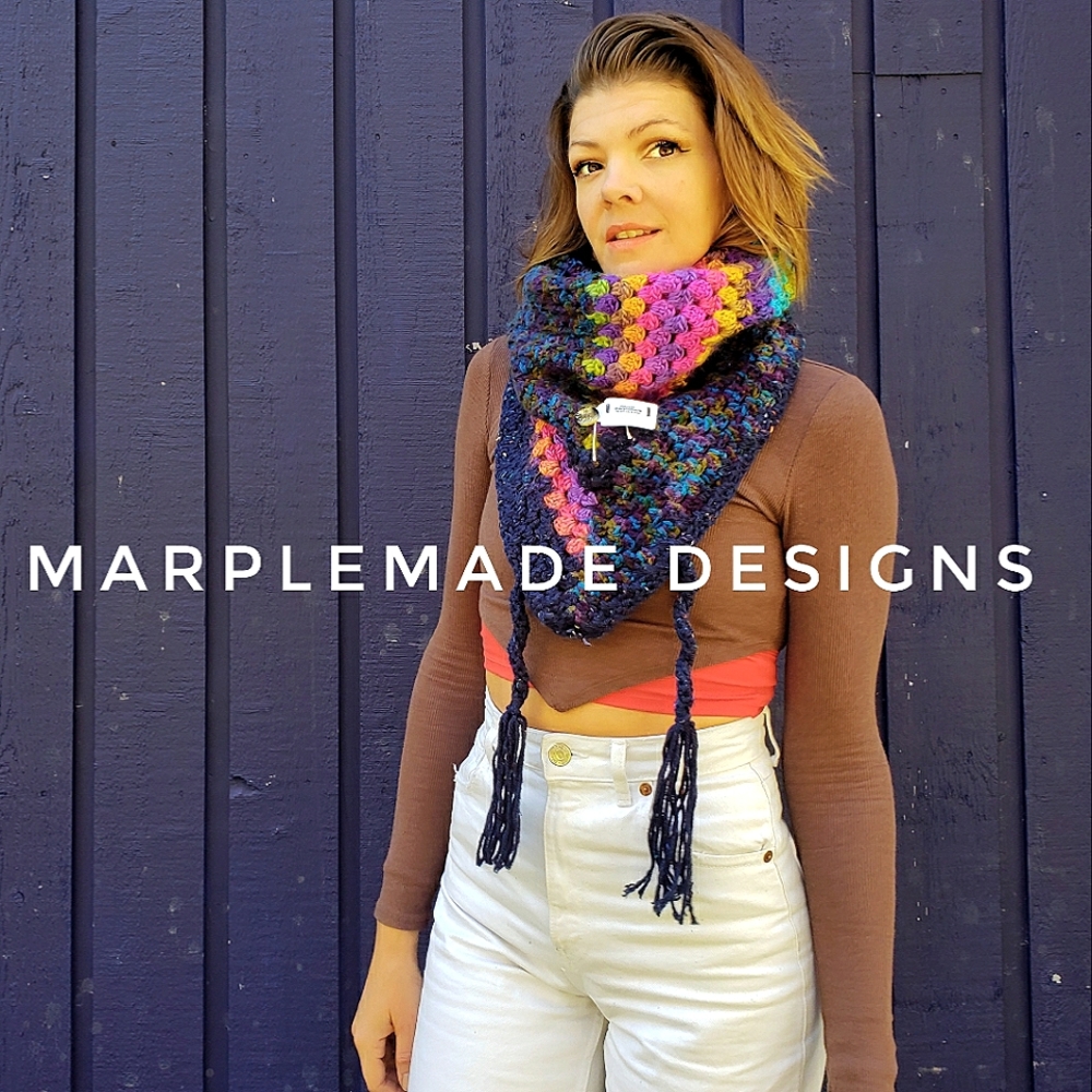 NWT* Handmade wrap scarf💜 MarpleMade Designs,  the Mix Up scarf, 🌈 navy